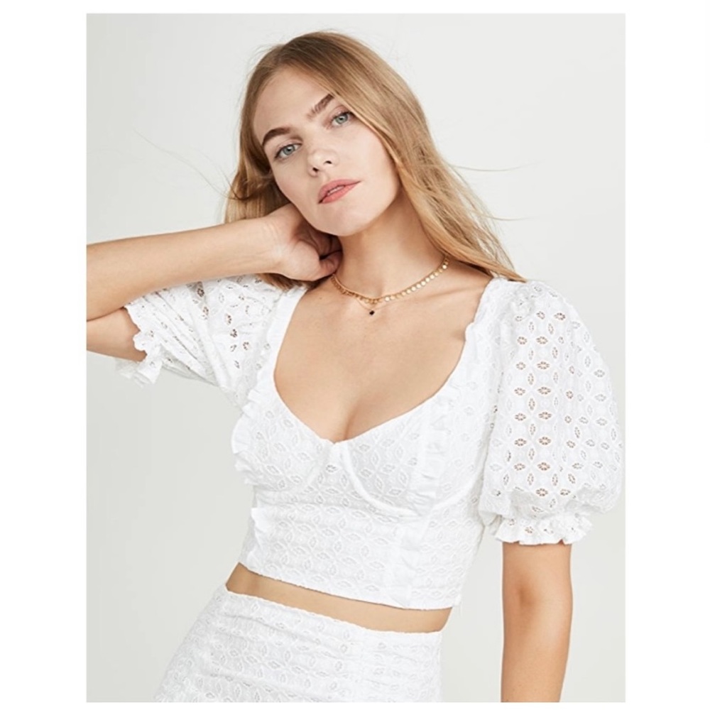 For Love And Lemons White Eyelet Crop Top